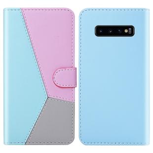 For Galaxy S10 Tricolor Stitching Horizontal Flip TPU + PU Leather Case with Holder & Card Slots & Wallet(Blue)