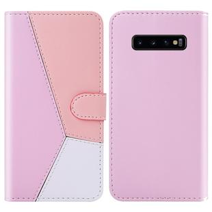 For Galaxy S10 Tricolor Stitching Horizontal Flip TPU + PU Leather Case with Holder & Card Slots & Wallet(Pink)