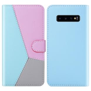 For Galaxy S10 5G Tricolor Stitching Horizontal Flip TPU + PU Leather Case with Holder & Card Slots & Wallet(Blue)