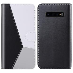 For Galaxy S10+ Tricolor Stitching Horizontal Flip TPU + PU Leather Case with Holder & Card Slots & Wallet(Black)