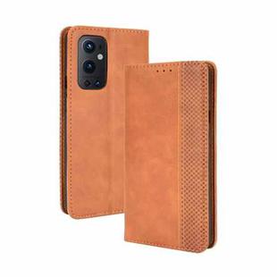 For OnePlus 9 Pro Magnetic Buckle Retro Crazy Horse Texture Horizontal Flip Leather Case with Holder & Card Slots & Photo Frame(Brown)