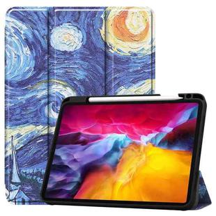 For iPad Pro 11 2022 / 2021 Colored Drawing Horizontal Flip TPU + PU Leather Tablet Case with Three-folding Holder & Sleep / Wake-up Function & Pen Slot(Starry Sky)