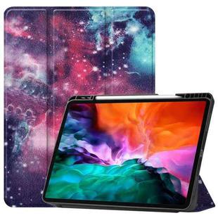 For iPad Pro 12.9 2022 / 2021 Colored Drawing Horizontal Flip TPU + PU Leather Tablet Case with Three-folding Holder & Sleep / Wake-up Function & Pen Slot(Milky Way)