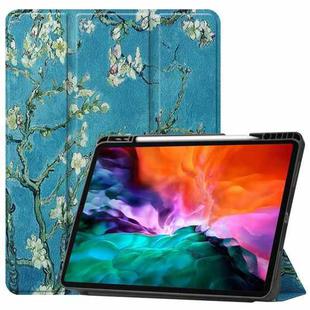 For iPad Pro 12.9 2022 / 2021 Colored Drawing Horizontal Flip TPU + PU Leather Tablet Case with Three-folding Holder & Sleep / Wake-up Function & Pen Slot(Apricot Flower)