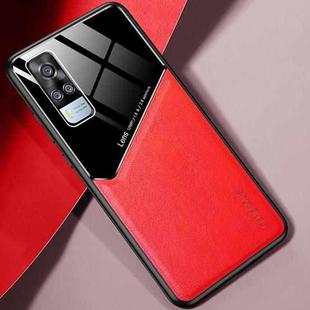 For vivo Y51 (2020 Indian Version) All-inclusive Leather + Organic Glass Protective Case with Metal Iron Sheet (Red)