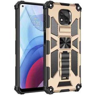 For Motorola Moto G Power (2021) Shockproof TPU + PC Magnetic Protective Case with Holder(Gold)