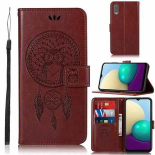 For Samsung Galaxy A02 (EU Version) Wind Chime Owl Embossing Pattern Horizontal Flip Leather Case with Holder & Card Slots & Wallet(Brown)