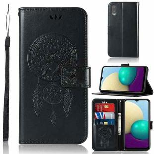 For Samsung Galaxy A02 (EU Version) Wind Chime Owl Embossing Pattern Horizontal Flip Leather Case with Holder & Card Slots & Wallet(Black)
