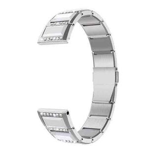 For Samsung Galaxy Watch 42mm Stainless Steel Diamond Encrusted Watch Band(Silver+White)