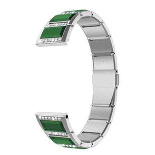 For Samsung Galaxy Watch 3 41mm Stainless Steel Diamond Encrusted Watch Band(Silver+Green)