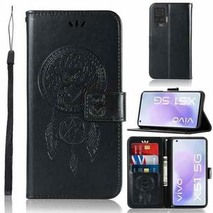 For vivo X51 5G Wind Chime Owl Embossing Pattern Horizontal Flip Leather Case with Holder & Card Slots & Wallet(Black)