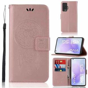 For vivo X51 5G Wind Chime Owl Embossing Pattern Horizontal Flip Leather Case with Holder & Card Slots & Wallet(Rose Gold)