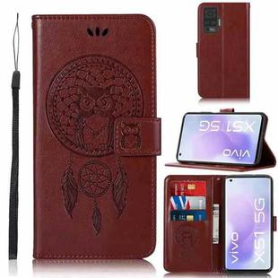 For vivo X51 5G Wind Chime Owl Embossing Pattern Horizontal Flip Leather Case with Holder & Card Slots & Wallet(Brown)