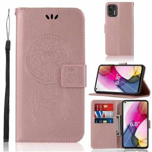 For Motorola Moto G Stylus (2021) Wind Chime Owl Embossing Pattern Horizontal Flip Leather Case with Holder & Card Slots & Wallet(Rose Gold)