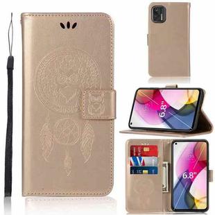 For Motorola Moto G Stylus (2021) Wind Chime Owl Embossing Pattern Horizontal Flip Leather Case with Holder & Card Slots & Wallet(Gold)