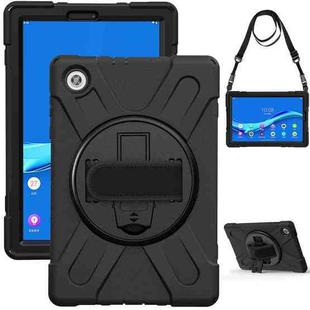 For Lenovo Tab M10 HD 2nd Gen TB-X306X Shockproof Colorful Silicone + PC Protective Case with Holder & Hand Grip Strap & Shoulder Strap(Black)