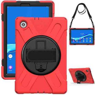 For Lenovo Tab M10 HD 2nd Gen TB-X306X Shockproof Colorful Silicone + PC Protective Case with Holder & Hand Grip Strap & Shoulder Strap(Red)