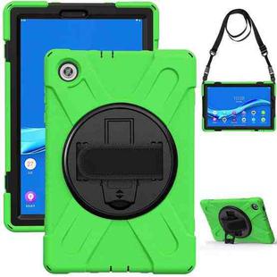 For Lenovo Tab M10 HD 2nd Gen TB-X306X Shockproof Colorful Silicone + PC Protective Case with Holder & Hand Grip Strap & Shoulder Strap(Green)