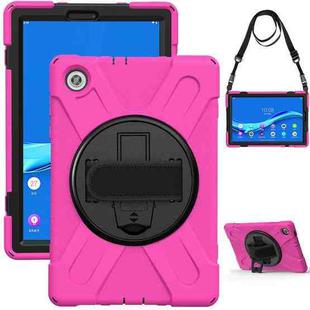 For Lenovo Tab M10 HD 2nd Gen TB-X306X Shockproof Colorful Silicone + PC Protective Case with Holder & Hand Grip Strap & Shoulder Strap(Rose Red)