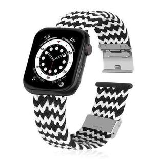 Braided + Stainless Steel Watch Band For Apple Watch Series 7 45mm / 6 & SE & 5 & 4 44mm / 3 & 2 & 1 42mm(Horizontal Black White)