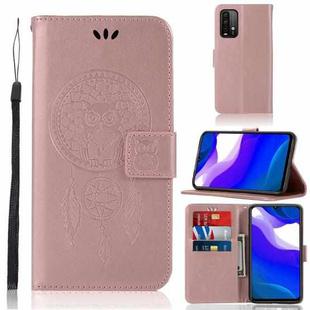For Xiaomi Redmi Note 9 4G Wind Chime Owl Embossing Pattern Horizontal Flip Leather Case with Holder & Card Slots & Wallet(Rose Gold)