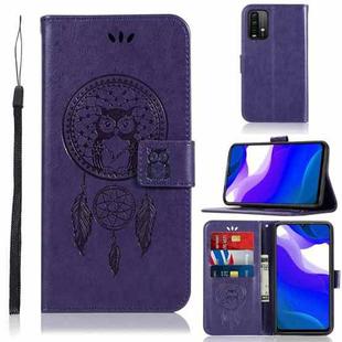 For Xiaomi Redmi Note 9 4G Wind Chime Owl Embossing Pattern Horizontal Flip Leather Case with Holder & Card Slots & Wallet(Purple)