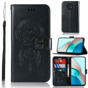 For Xiaomi Redmi Note 9 5G Wind Chime Owl Embossing Pattern Horizontal Flip Leather Case with Holder & Card Slots & Wallet(Black)