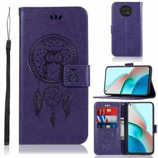 For Xiaomi Redmi Note 9 5G Wind Chime Owl Embossing Pattern Horizontal Flip Leather Case with Holder & Card Slots & Wallet(Purple)