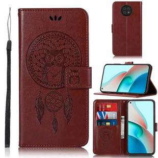 For Xiaomi Redmi Note 9 5G Wind Chime Owl Embossing Pattern Horizontal Flip Leather Case with Holder & Card Slots & Wallet(Brown)
