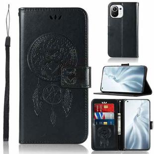 For Xiaomi Mi 11 Wind Chime Owl Embossing Pattern Horizontal Flip Leather Case with Holder & Card Slots & Wallet(Black)