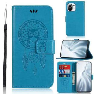 For Xiaomi Mi 11 Wind Chime Owl Embossing Pattern Horizontal Flip Leather Case with Holder & Card Slots & Wallet(Blue)