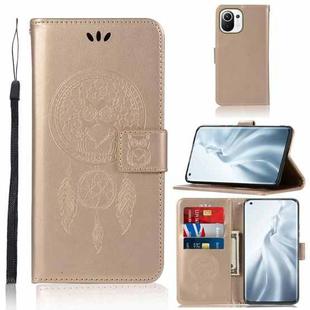 For Xiaomi Mi 11 Wind Chime Owl Embossing Pattern Horizontal Flip Leather Case with Holder & Card Slots & Wallet(Gold)