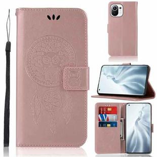 For Xiaomi Mi 11 Wind Chime Owl Embossing Pattern Horizontal Flip Leather Case with Holder & Card Slots & Wallet(Rose Gold)