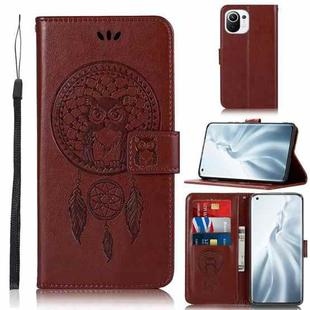 For Xiaomi Mi 11 Wind Chime Owl Embossing Pattern Horizontal Flip Leather Case with Holder & Card Slots & Wallet(Brown)