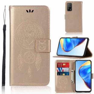 For Xiaomi Mi 10T 5G Wind Chime Owl Embossing Pattern Horizontal Flip Leather Case with Holder & Card Slots & Wallet(Gold)