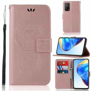 For Xiaomi Mi 10T 5G Wind Chime Owl Embossing Pattern Horizontal Flip Leather Case with Holder & Card Slots & Wallet(Rose Gold)