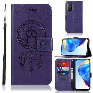 For Xiaomi Mi 10T 5G Wind Chime Owl Embossing Pattern Horizontal Flip Leather Case with Holder & Card Slots & Wallet(Purple)