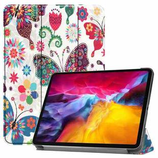 For iPad Pro 11 2022 / 2021 Colored Drawing Horizontal Flip PC + PU Leather Tablet Case with Three-folding Holder & Sleep / Wake-up Function(Colorful Butterfly)