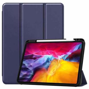 For iPad Pro 11 2022 / 2021 Pure Color Horizontal Flip TPU + PU Leather Tablet Case with Three-folding Holder & Sleep / Wake-up Function & Pen Slot(Dark Blue)
