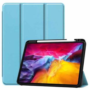 For iPad Pro 11 2022 / 2021 Pure Color Horizontal Flip TPU + PU Leather Tablet Case with Three-folding Holder & Sleep / Wake-up Function & Pen Slot(Sky Blue)