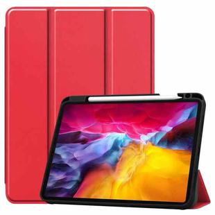 For iPad Pro 11 2022 / 2021 Pure Color Horizontal Flip TPU + PU Leather Tablet Case with Three-folding Holder & Sleep / Wake-up Function & Pen Slot(Red)