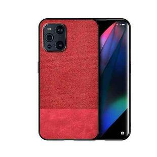 For OPPO Find X3 Shockproof Splicing PU + Cloth Protective Case(Stitching Red)