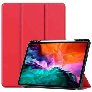 For iPad Pro 12.9 2022 / 2021 Horizontal Flip Honeycomb TPU + PU Leather Tablet Case with Three-folding Holder & Sleep / Wake-up Function & Pen Slot(Red)