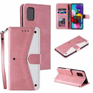 For Samsung Galaxy A52 5G / 4G Stitching Calf Texture Horizontal Flip Leather Case with Holder & Card Slots & Wallet(Rose Gold)