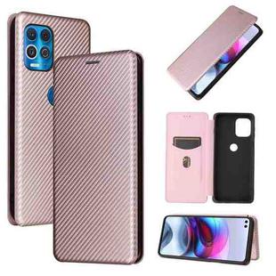 For Motorola Edge S Carbon Fiber Texture Horizontal Flip TPU + PC + PU Leather Case with Card Slot(Pink)