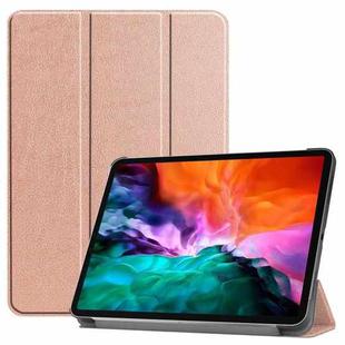 For iPad Pro 12.9 2022 / 2021 Custer Texture Horizontal Flip PU Leather Tablet Case with Three-folding Holder & Sleep / Wake-up Function(Rose Gold)
