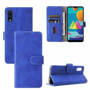 For Samsung Galaxy A02 / M02 Solid Color Skin Feel Magnetic Buckle Horizontal Flip Calf Texture PU Leather Case with Holder & Card Slots & Wallet(Blue)