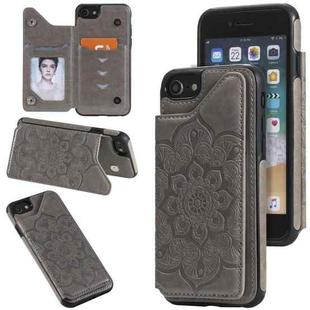 For iPhone SE 2022 / SE 2020 / 8 / 7 Flower Embossing Pattern Shockproof Protective Case with Holder & Card Slots & Photo Frame(Grey)