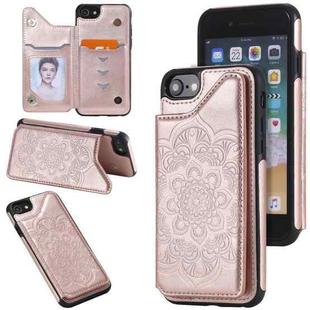 For iPhone SE 2022 / SE 2020 / 8 / 7 Flower Embossing Pattern Shockproof Protective Case with Holder & Card Slots & Photo Frame(Rose Gold)