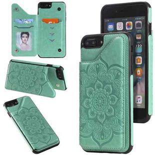Flower Embossing Pattern Shockproof Protective Case with Holder & Card Slots & Photo Frame For iPhone 8 Plus / 7 Plus(Green)